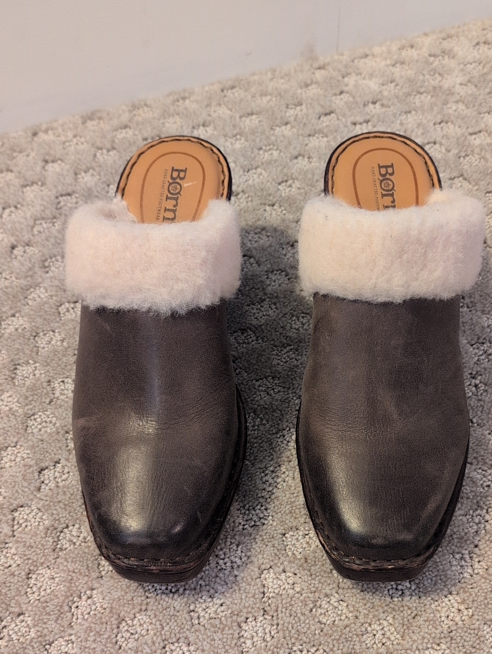Born Hope Shearling Lined Healed Clogs In Brown Leather